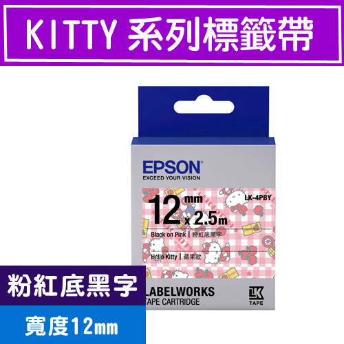 EPSON LK-4PBY Kitty系列 標籤帶粉紅底黑字