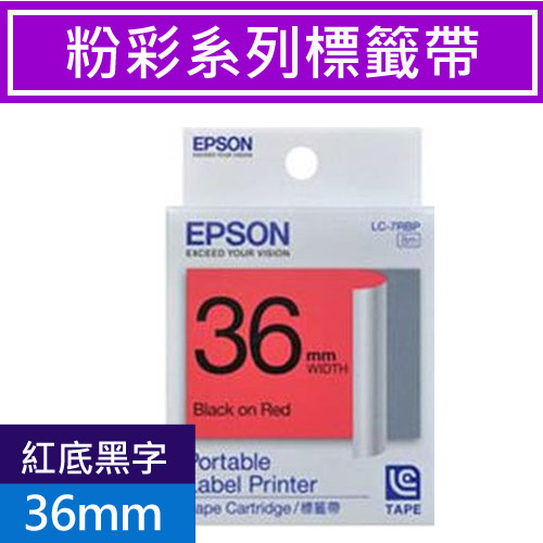 EPSON 粉彩標籤帶 紅底黑字 36mm LC-7RBP
