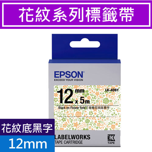 EPSON LK-4DBY S654463 (Pattern系列) 綠意花田底黑字12mm