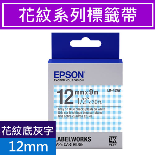 EPSON S654446(Pattern系列)藍白格紋底灰字12mm